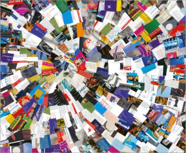 Ref : 14.12 Pièces de brochures collées sur papier. Pieces of brochures stuck on cardboard 50/65 cm