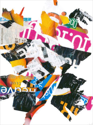Ref : 15.55 Affiches déchirées collées sur papier. Pieces of torn posters stuck on cardboard 50/65 cm