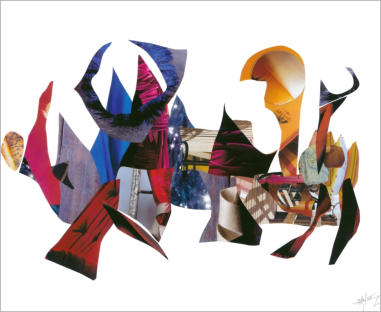 Ref : 15.67 Pièces de magazine collées sur papier. Pieces of magazine stuck on cardboard 50/65 cm