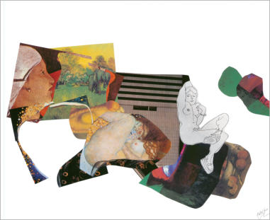 Ref : 02.68 Pièces de magazine collées sur papier. Pieces of magazine stuck on cardboard 50/65 cm