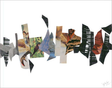 Ref : 13.52  Pièces de magazine collées sur papier. Pieces of magazine stuck on cardboard 50/65 cm