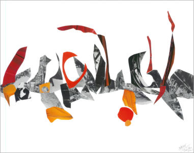 Ref : 15.11 Pièces de magazine collées sur papier. Pieces of magazine stuck on cardboard 50/65 cm