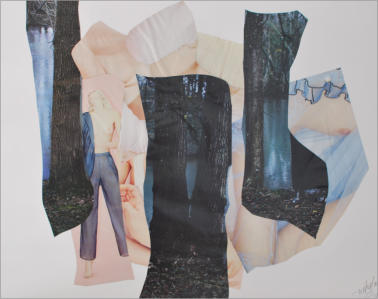 Ref : 14.61 Pièces de magazines brillants collées sur papier. Pieces of highglossom magazines stuck on cardboard 50/65 cm