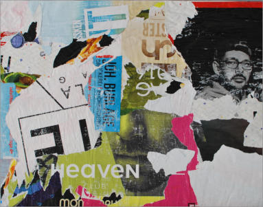 Ref: 00.03 Affiches déchirées collées sur papier. Pieces of torn posters stuck on cardboard 50/65 cm