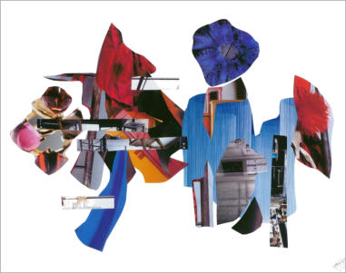 Ref : 15.62 Pièces de magazine collées sur papier. Pieces of magazine stuck on cardboard 50/65 cm