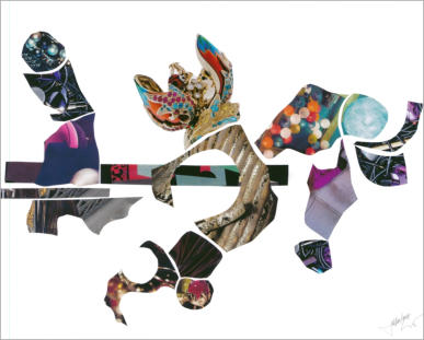 Ref : 15.4 Pièces de magazine collées sur papier. Pieces of magazine stuck on cardboard 50/65 cm